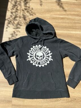 Motor Girl Play Dirty Black Graphic Hoodie Women’s size Small